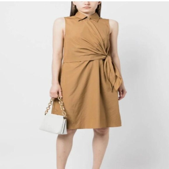VINCE SLEEVELESS WRAP SHIRTDRESS IN TOBACCO COLOR DRESS sz 6 - Picture 6 of 6